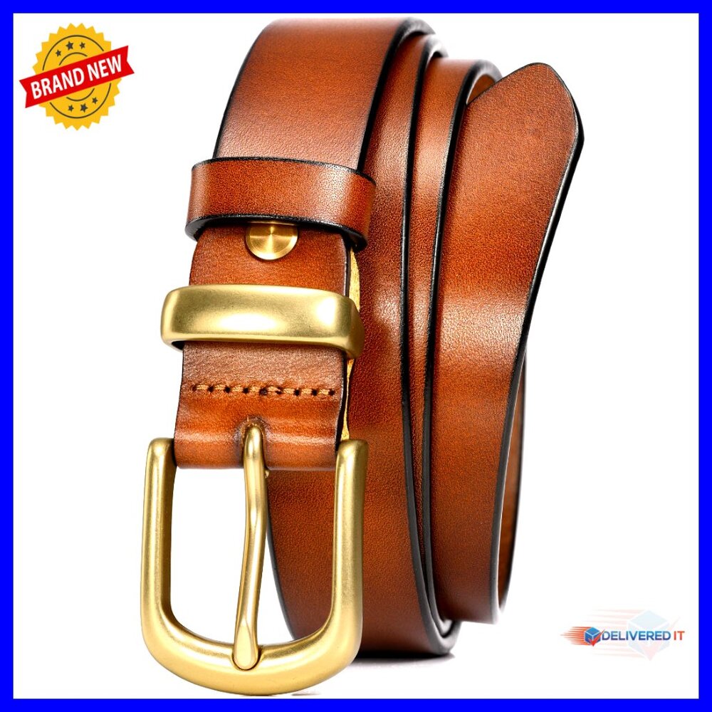 Women's 1.1" Italian Full Grain Leather Belt With Gold Buckle For Jeans